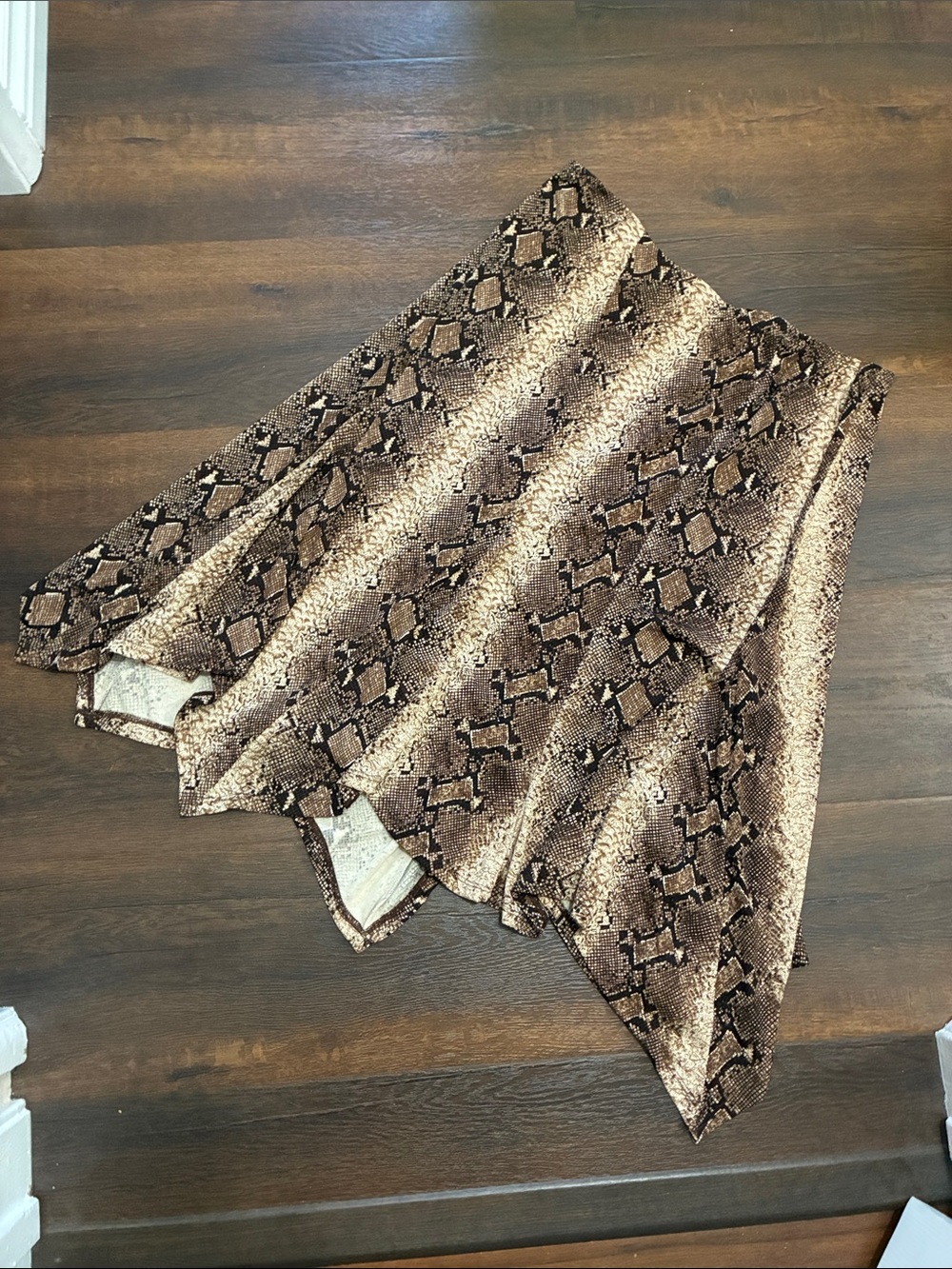 Y2K VINTAGE VERSAILLES Snake Print A-Line Handkerchief Hem Skirt Brown Sz L